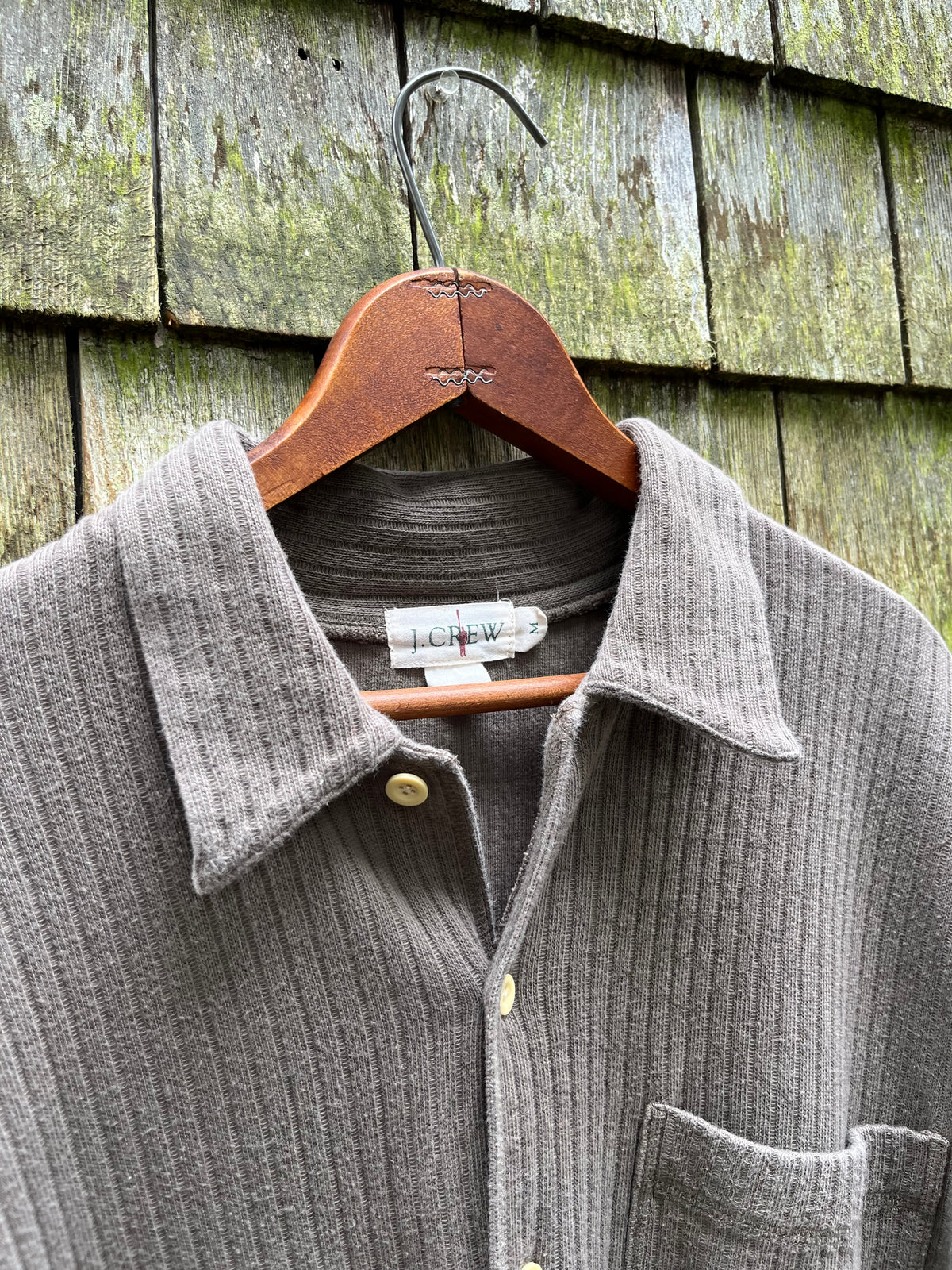 90s J.Crew Ribbed Jersey Knit Cotton Button Up Shirt (L)