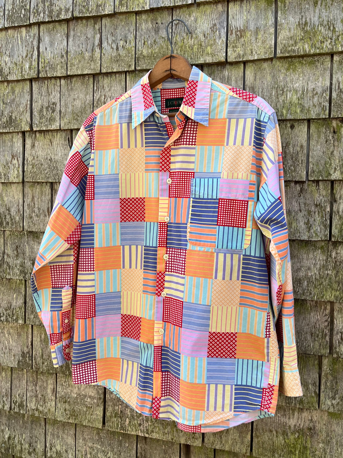 90s J.Crew Patchwork Cotton Broadcloth Button Up Shirt (M)