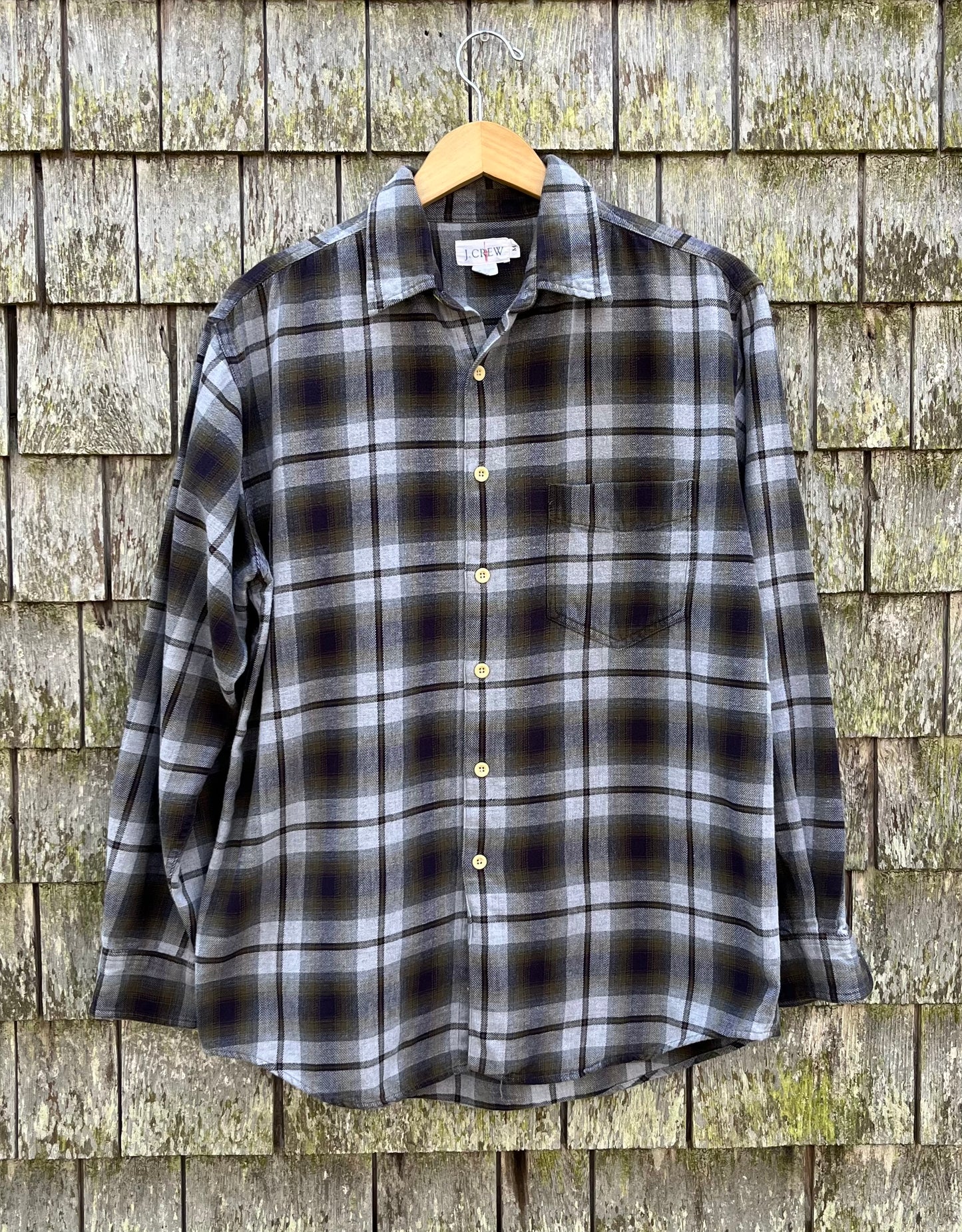 90s J.Crew Shadow Plaid Cotton Flannel Shirt (L)