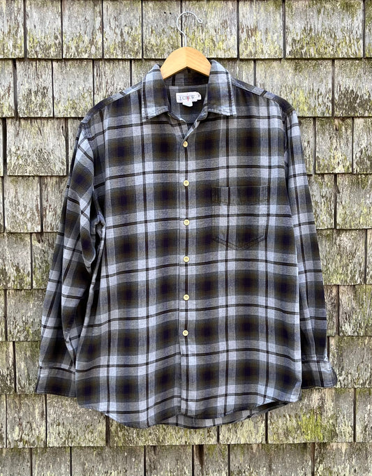 90s J.Crew Shadow Plaid Cotton Flannel Shirt (L)
