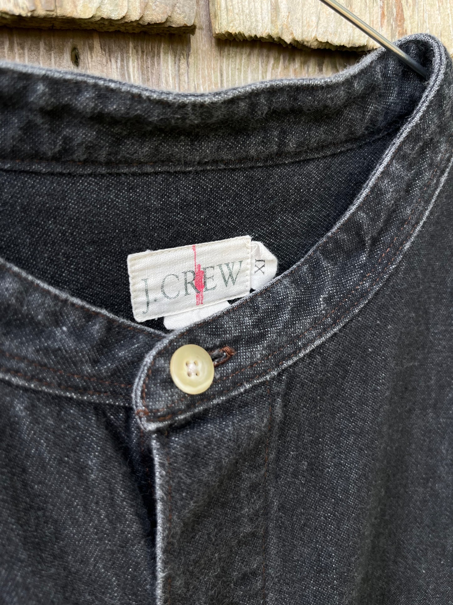 90s J. Crew Black Denim Mandarin Collar Button Front Shirt (XXL)