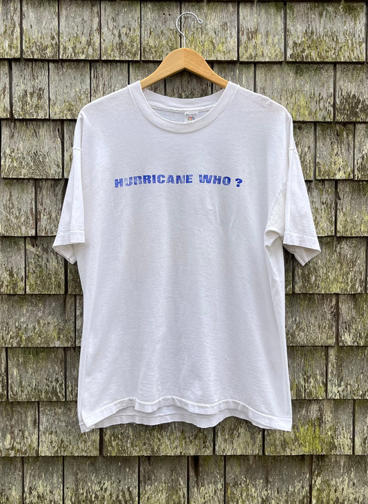 90s 'Hurricane Who?' Hurricane Bob Coast Guard House Narragansett Rhode Island T-Shirt (XL)