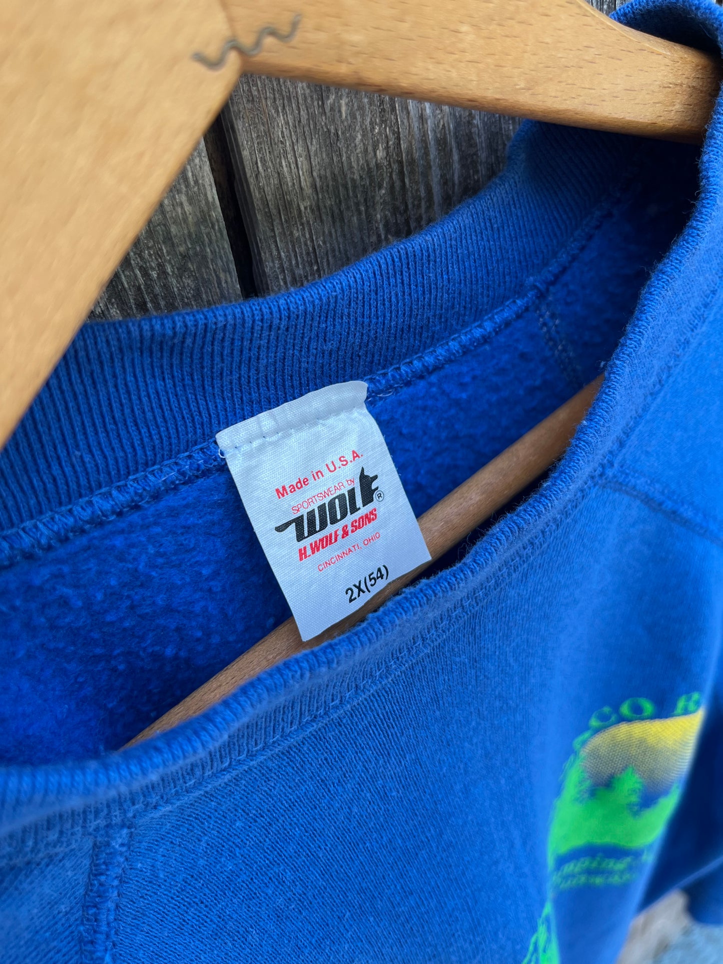 80s Saco River Camping Area New Hampshire Raglan Sleeve Crewneck Sweatshirt (XL)