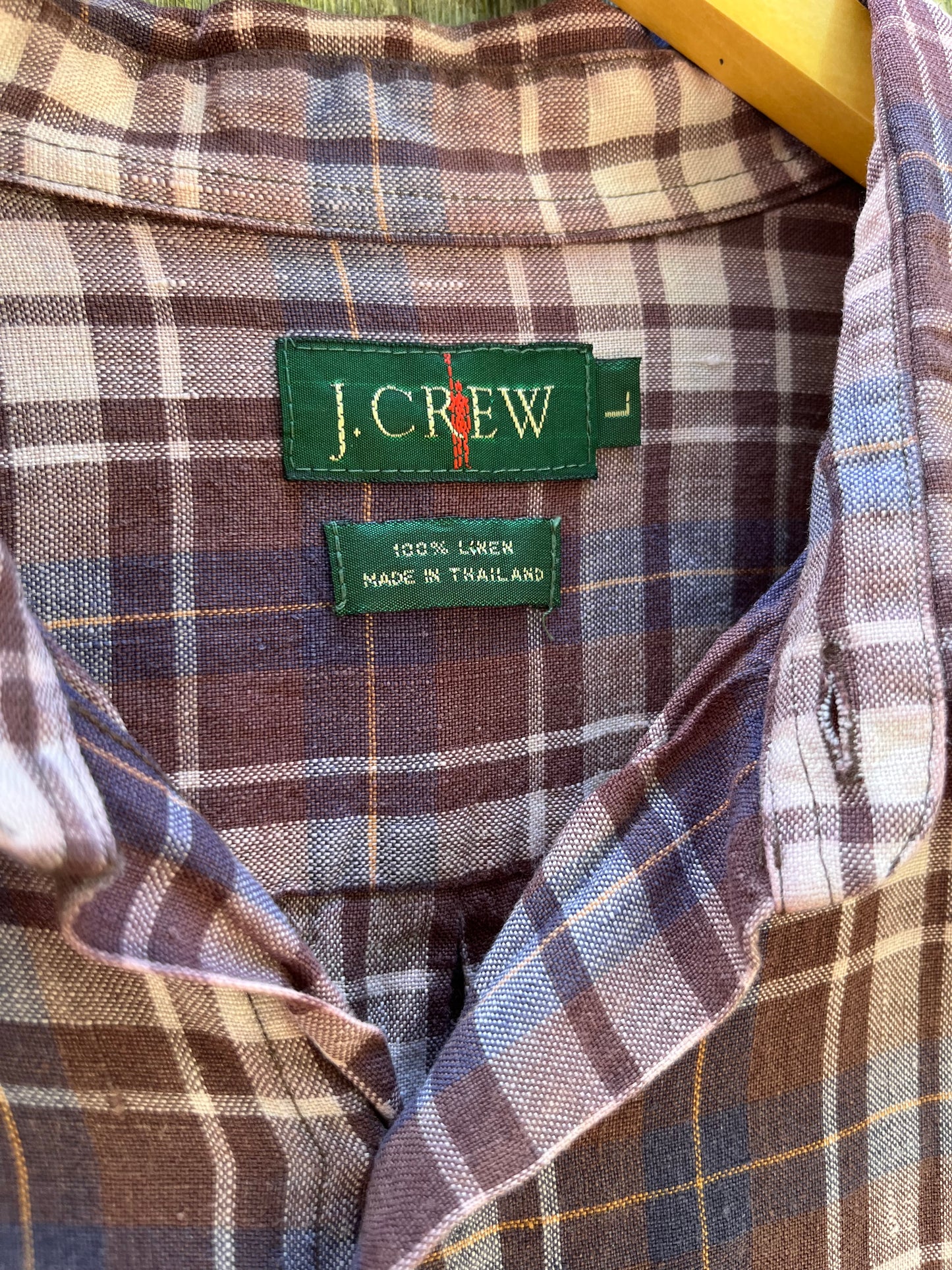 90s J.Crew Linen Check Button Front Shirt (XL)
