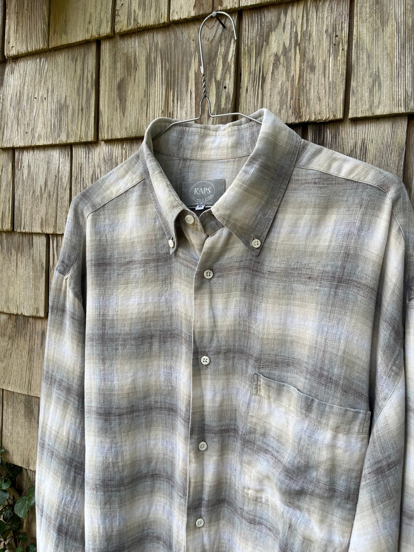 90s Kaps Men’s Store Linen Ombré Check Button Down Shirt (XL)