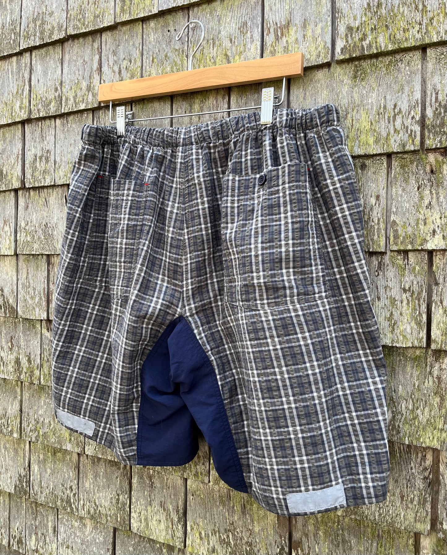 ~00s Rivendell Bicycle Works MUSA Nylon Seersucker Check Strap Shorts (XL)