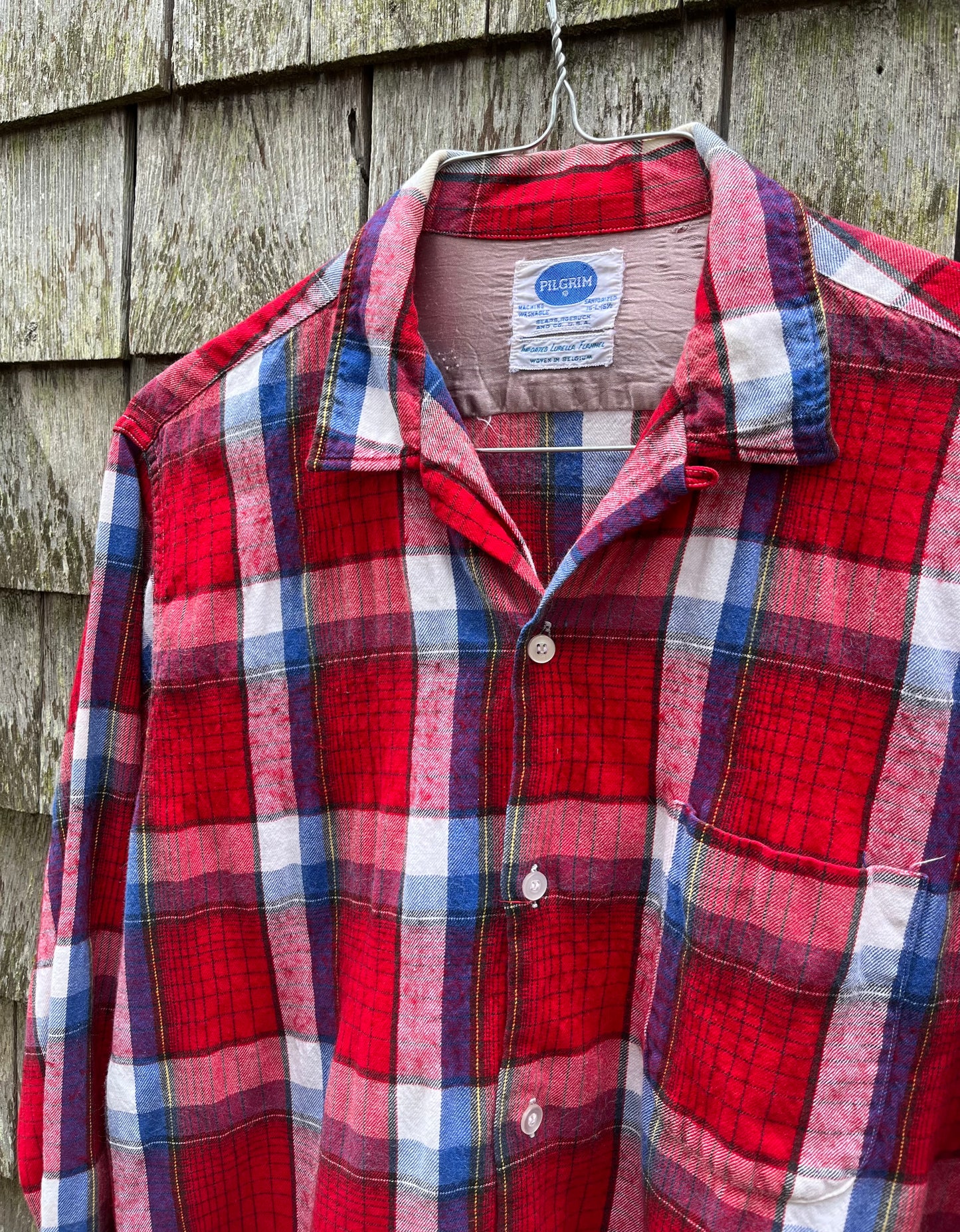 50s Pilgrim 'Lurella' Wool Cotton Blend Flannel Loop Collar Shirt (L)