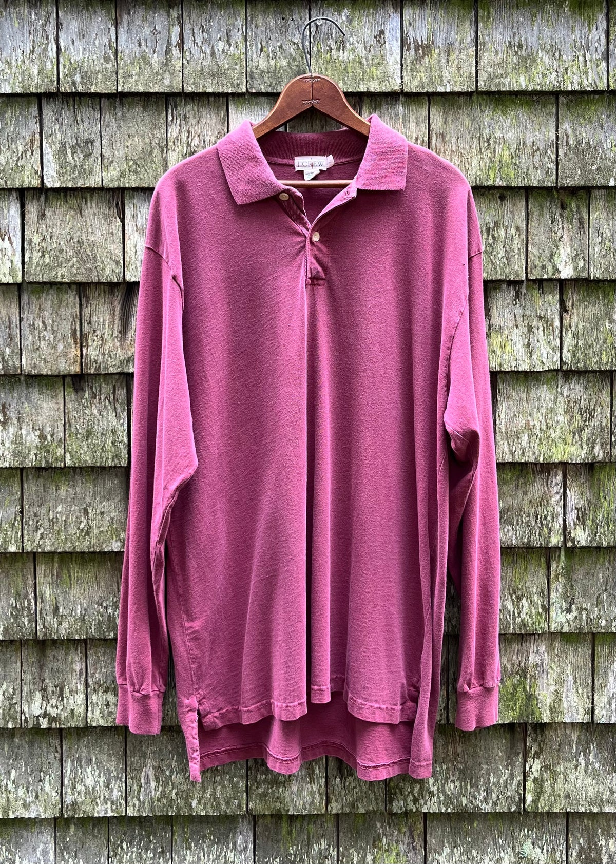90s J.Crew Garment Dye Cotton Long Sleeve Polo Shirt (L)
