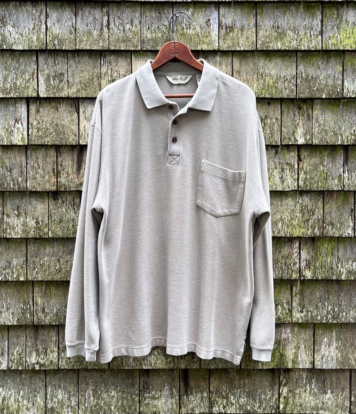 90s Eddie Bauer Pique Cotton Long Sleeve Pocket Polo Shirt (L/XL)