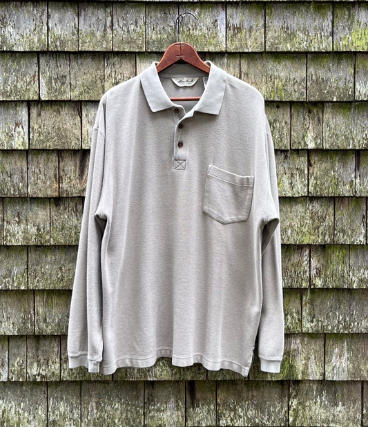 90s Eddie Bauer Pique Cotton Long Sleeve Pocket Polo Shirt (L/XL)