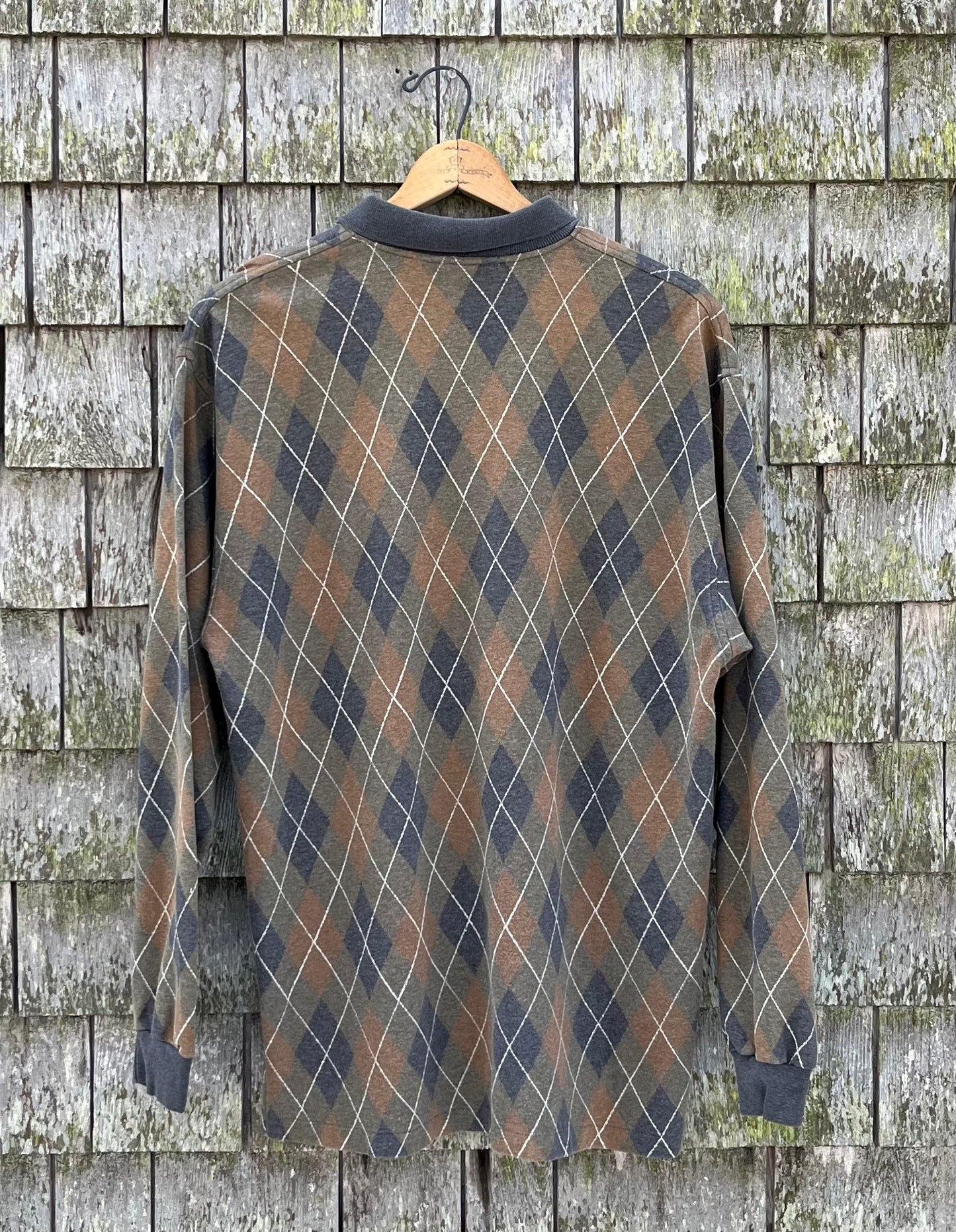 90s Brooks Brothers Golden Fleece Argyle Check Cotton Long Sleeve Polo Shirt (L/XL)