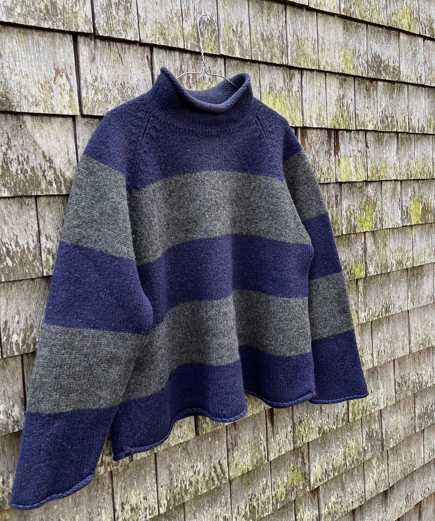 90s J.Crew Border Stripe Wool Roll Neck Sweater (L)