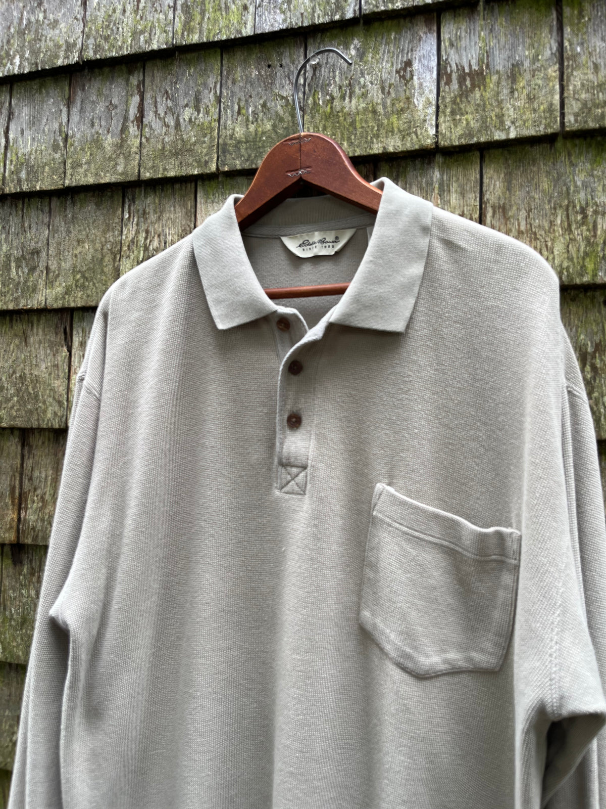 90s Eddie Bauer Pique Cotton Long Sleeve Pocket Polo Shirt (L/XL)