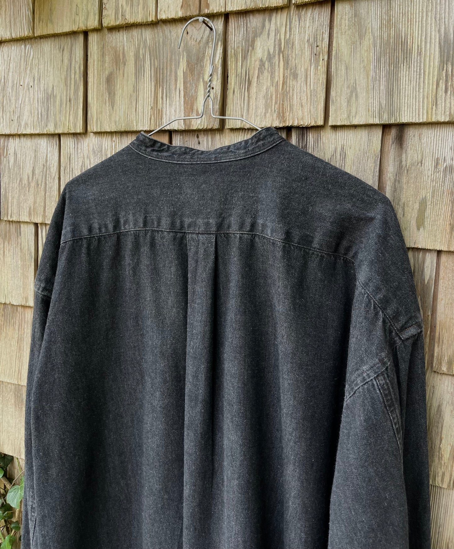 90s J. Crew Black Denim Mandarin Collar Button Front Shirt (XXL)