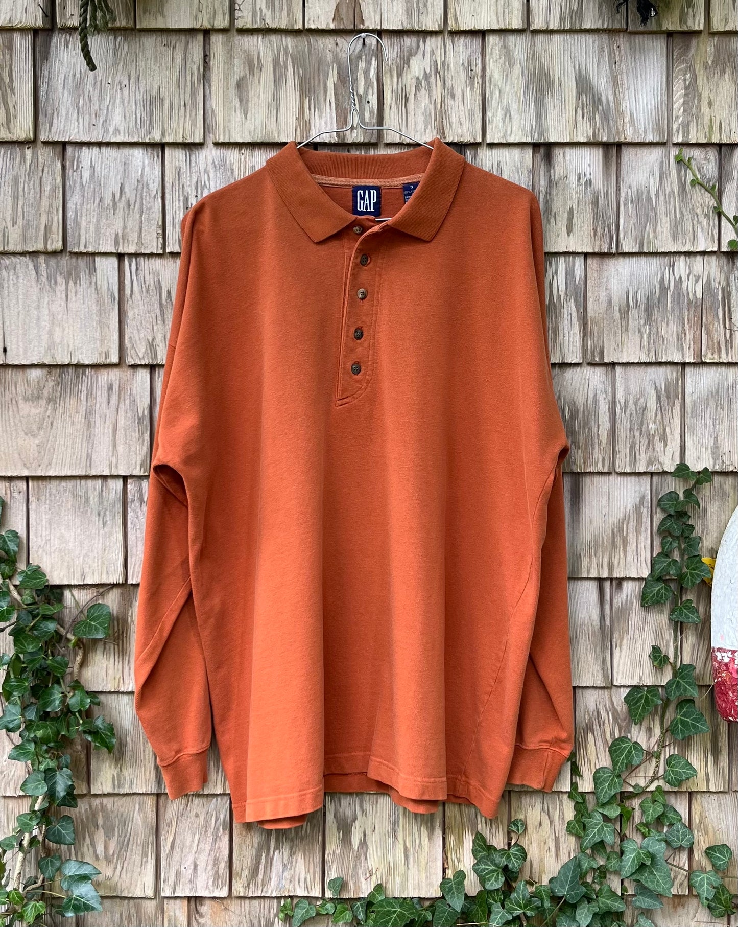 90s GAP Long Sleeve Cotton Polo Shirt (L)