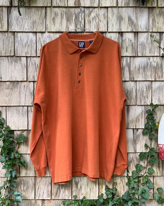 90s GAP Long Sleeve Cotton Polo Shirt (L)