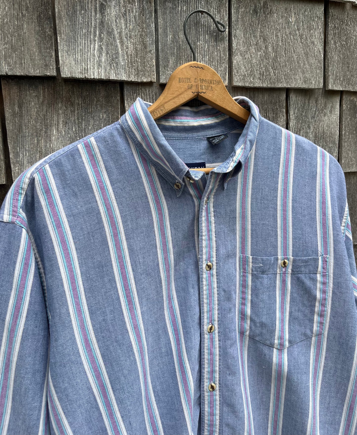 90s Stockton Stripe Cotton Chambray Button Down Shirt (16.5-3)