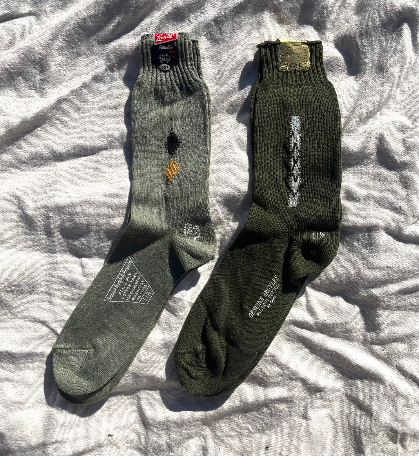 60s Argyle Pattern Cotton Socks Size 11.5 (2x pairs)