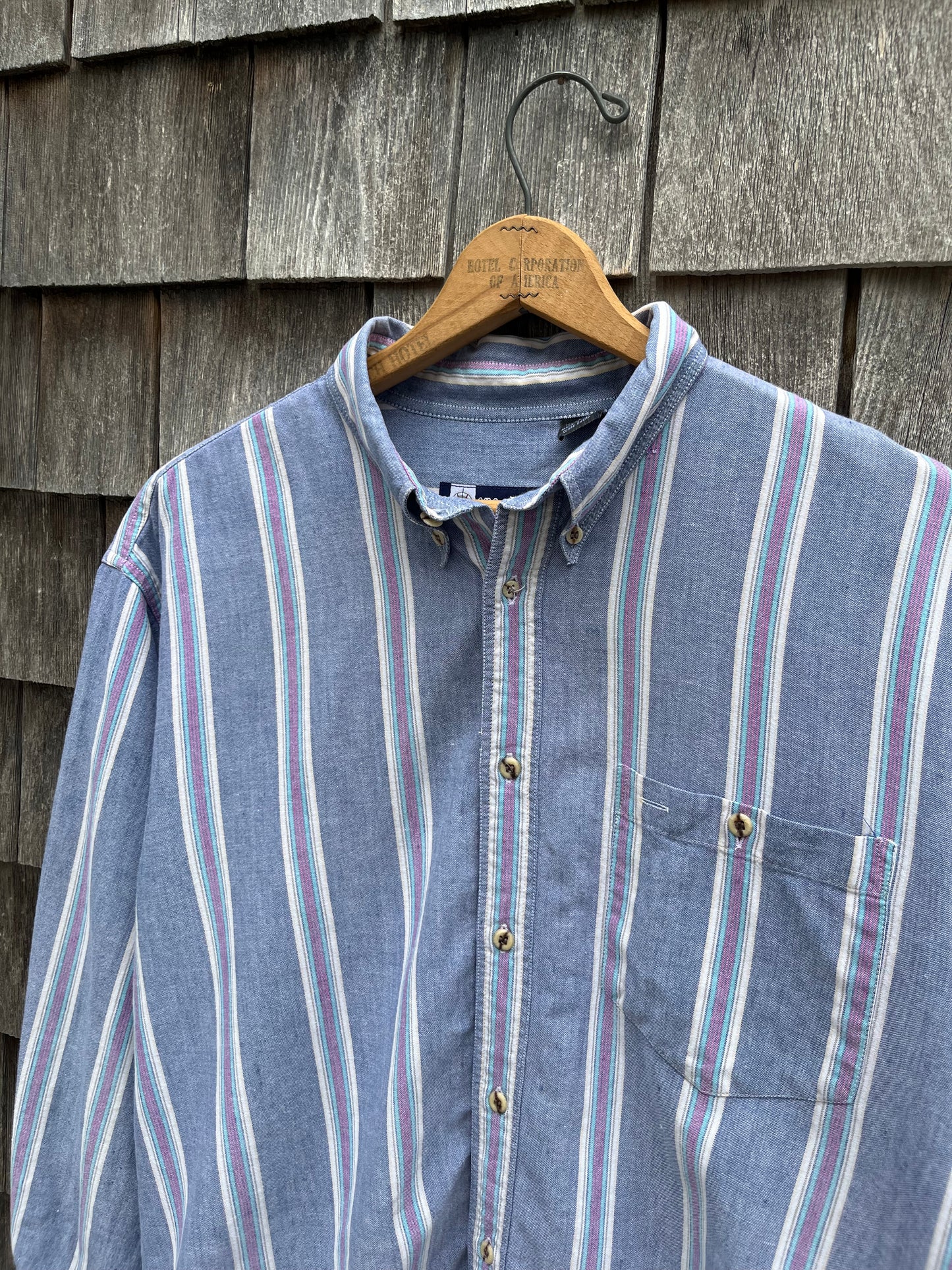 90s Stockton Stripe Cotton Chambray Button Down Shirt (16.5-3)