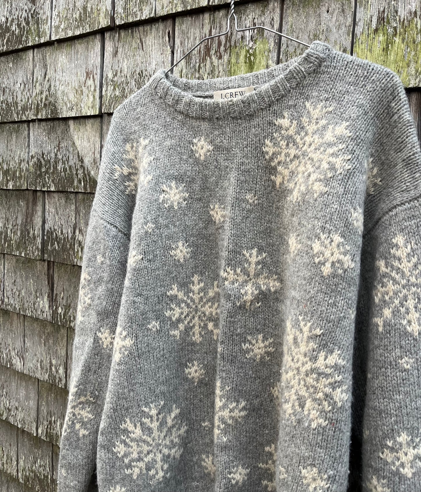 00s J.Crew Handknit Wool Snowflakes Sweater (XL)