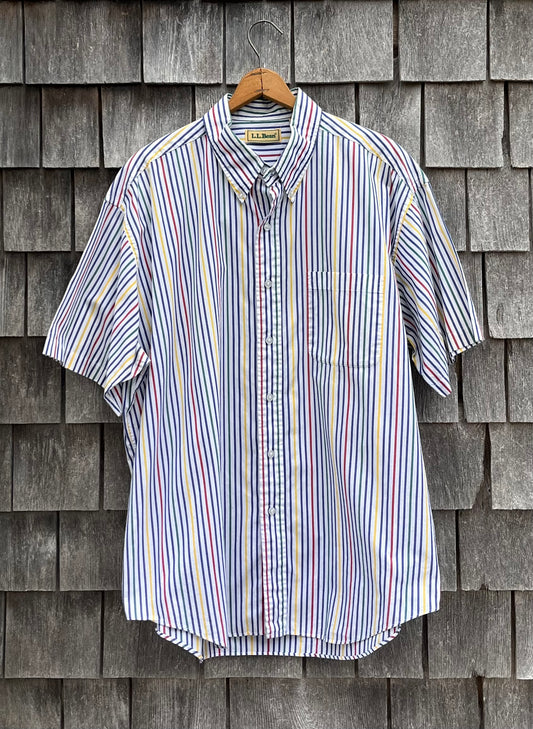 90s L.L. Bean Striped Short Sleeve Button Down Shirt (XL)