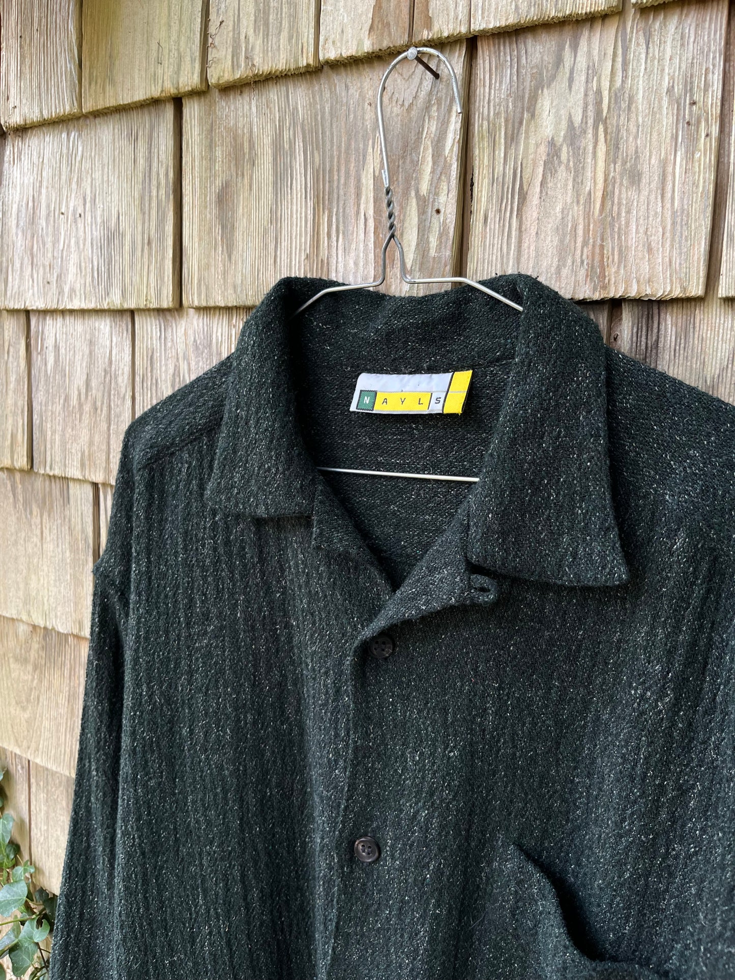 90s NAYLS Loop Collar Wool Blend Button Front Shirt (XL)