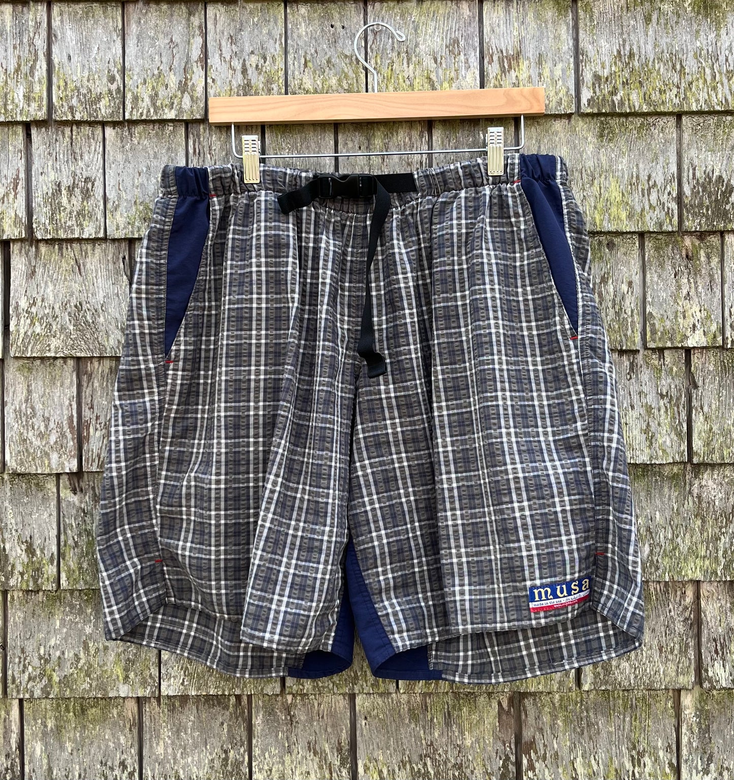 ~00s Rivendell Bicycle Works MUSA Nylon Seersucker Check Strap Shorts (XL)