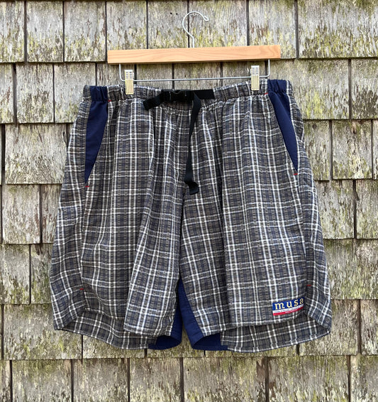 ~00s Rivendell Bicycle Works MUSA Nylon Seersucker Check Strap Shorts (XL)