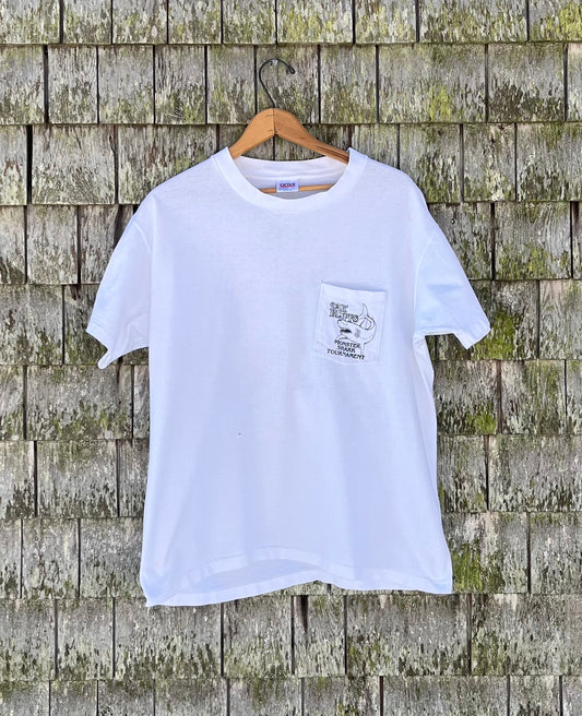 90s Oak Bluffs Monster Shark Tournament Martha’s Vineyard Pocket T-Shirt (L)