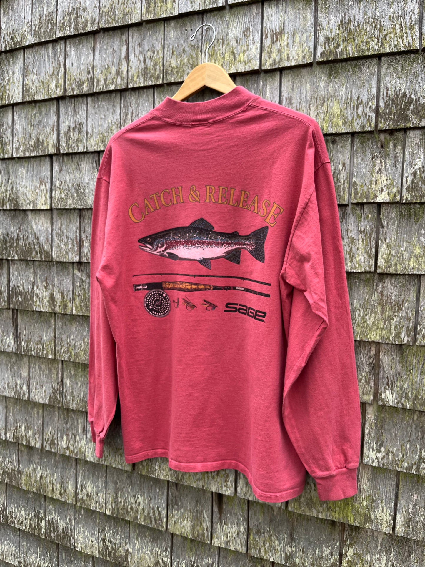 90s Sage Fly Fishing Rods Catch & Release Mock Neck Long Sleeve Shirt (L/XL)
