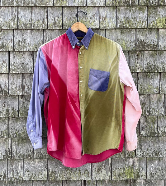 90s J.Crew Faded Colorblock Corduroy Button Down Shirt (M/L)