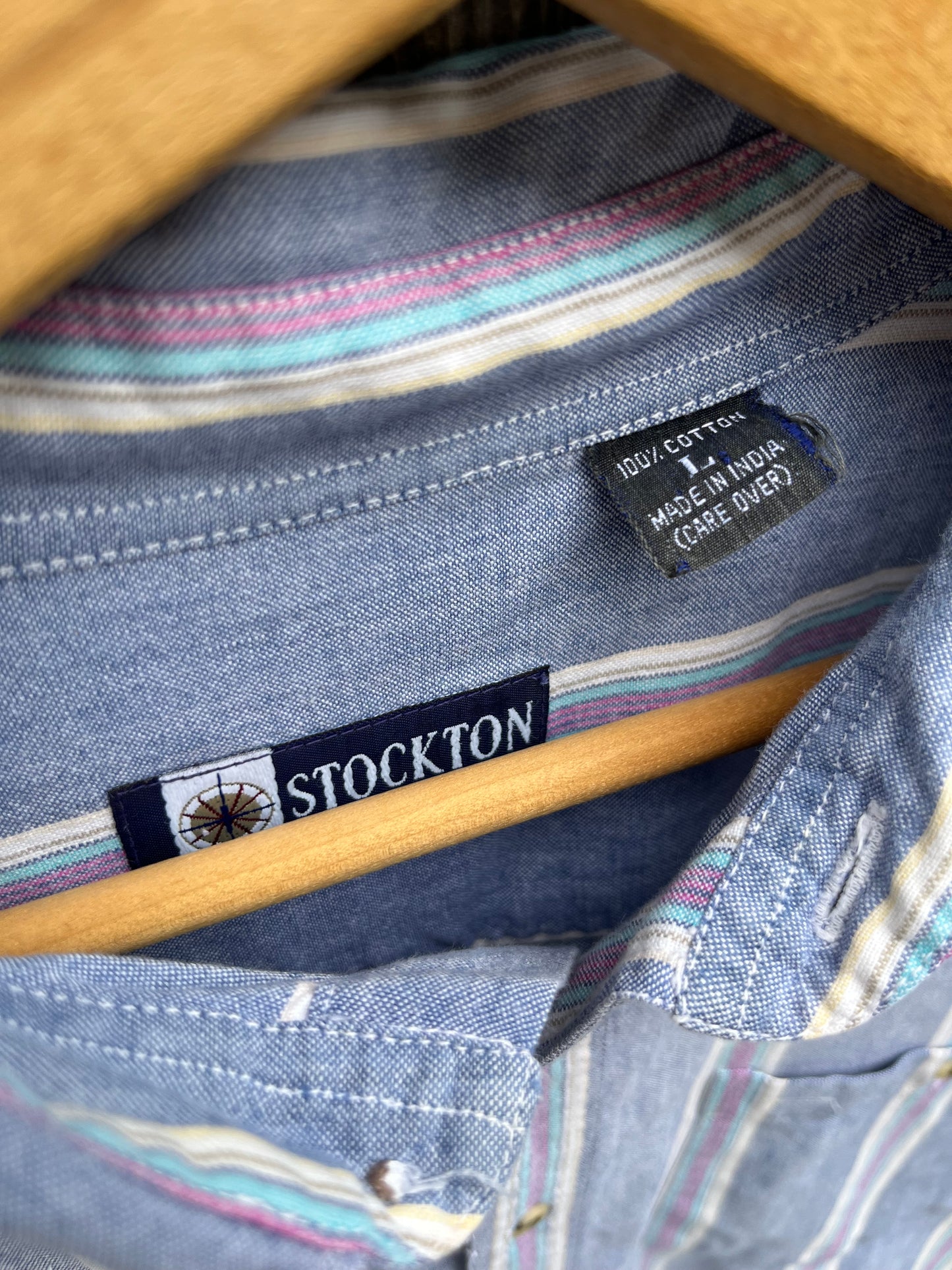 90s Stockton Stripe Cotton Chambray Button Down Shirt (16.5-3)