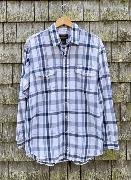 90s Eddie Bauer Cotton Madras Button Front Shirt (L/XL)