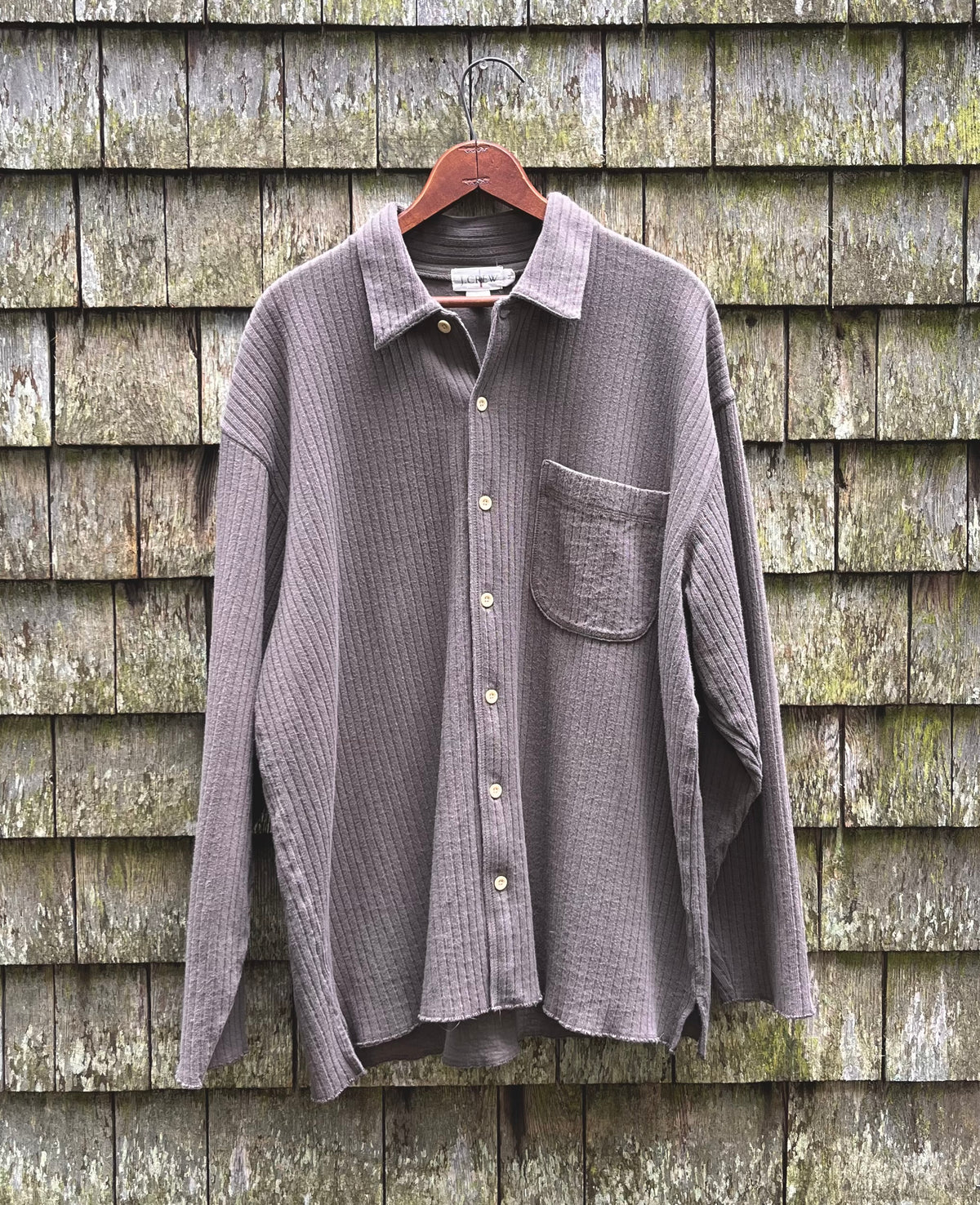90s J.Crew Ribbed Jersey Knit Cotton Button Up Shirt (L)