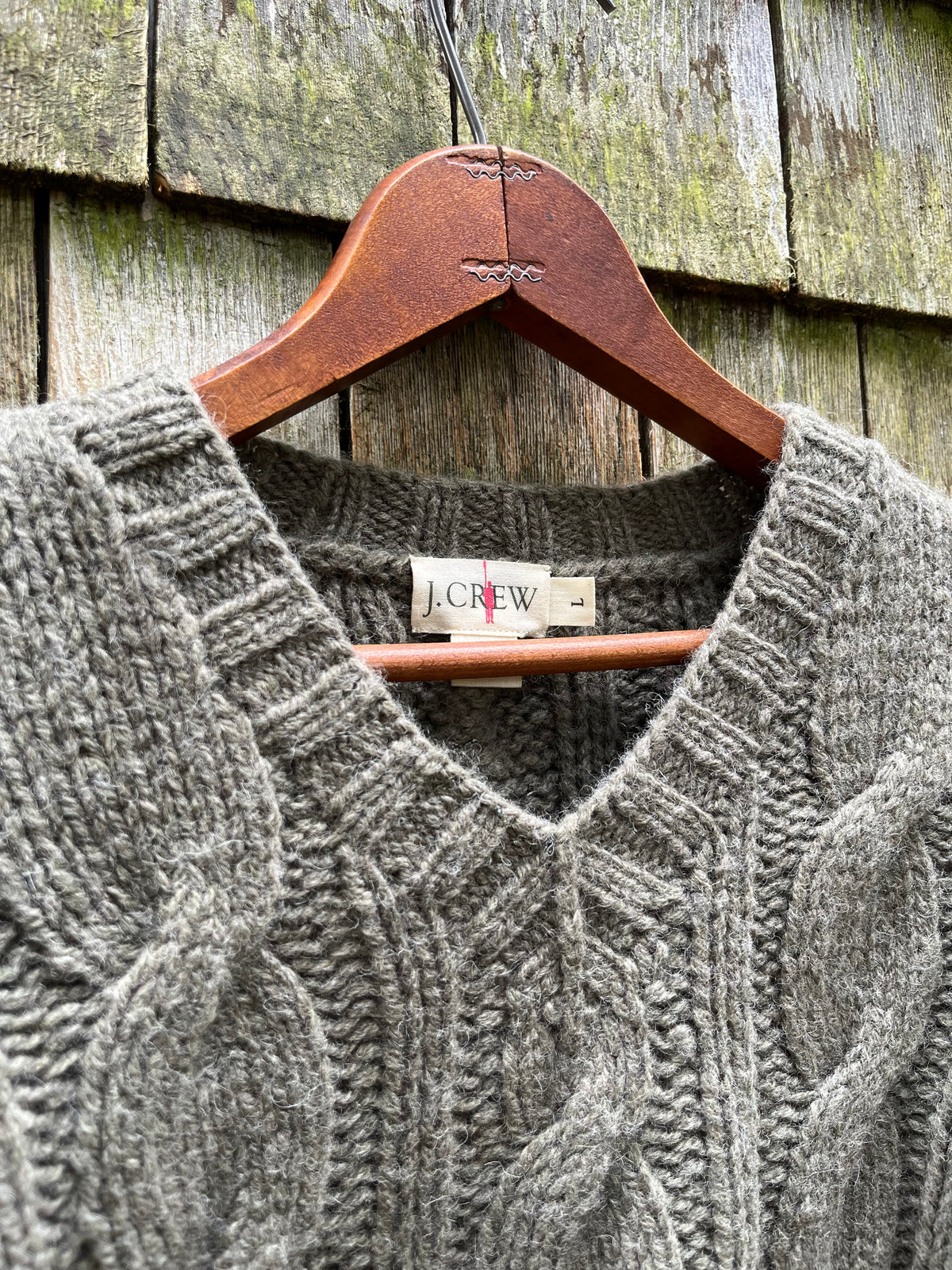 90s J.Crew Chunky Cable Knit Wool Sweater (XL)
