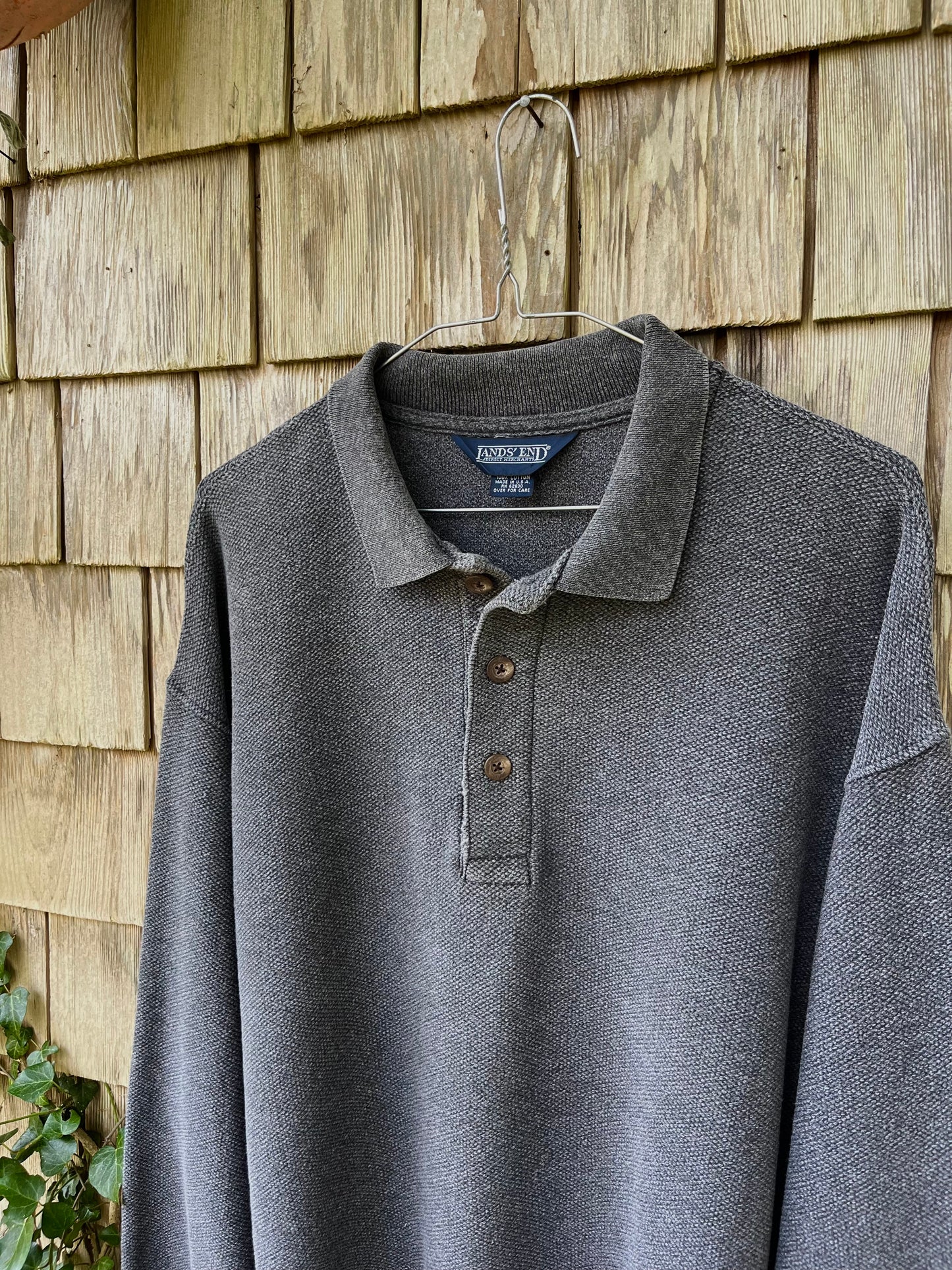 90s Lands’ End Heavyweight Cotton Pique Pullover Shirt (L)