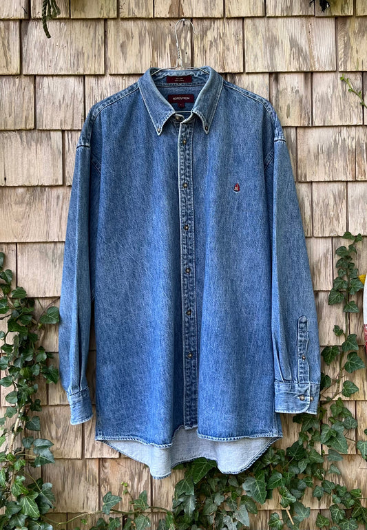 90s Nordstrom Heavyweight Cotton Denim Button Down Shirt (XL)