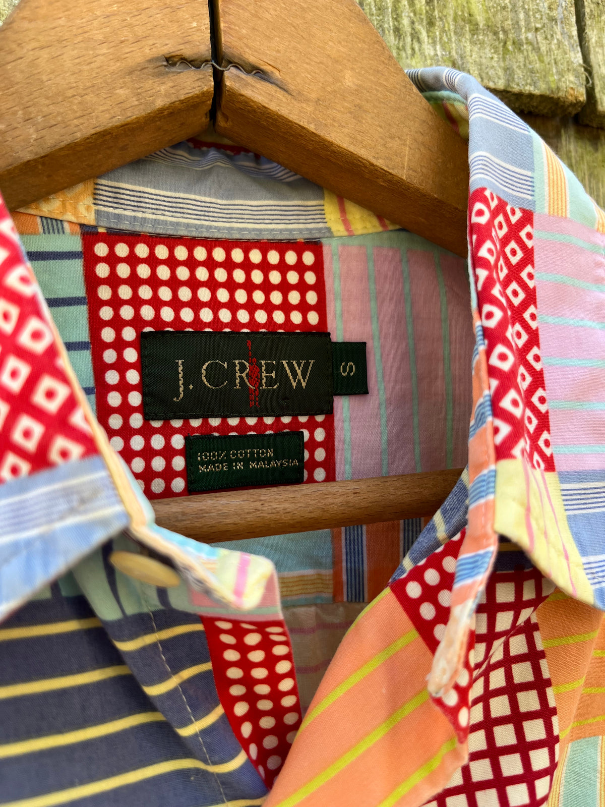 90s J.Crew Patchwork Cotton Broadcloth Button Up Shirt (M)