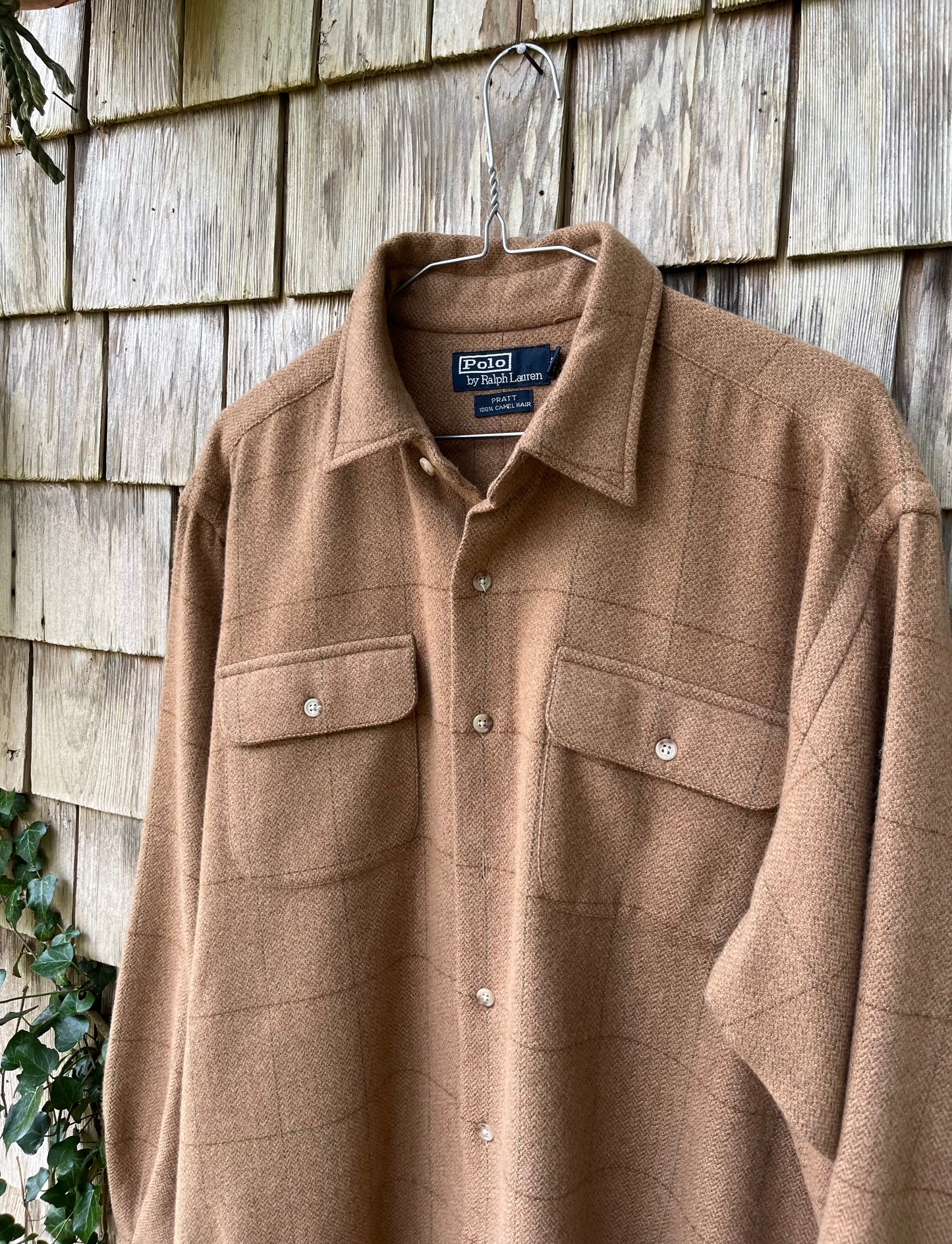 90s Polo Ralph Lauren ‘Pratt’ Camel Hair Wool Button Front Shirt (XL)