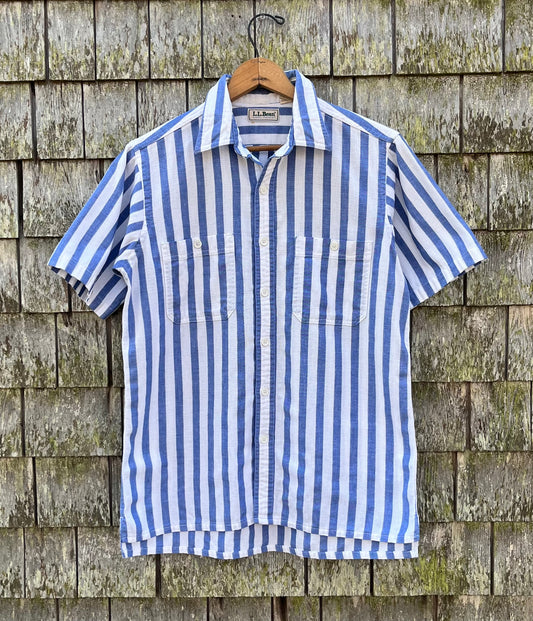 90s L.L. Bean Short Sleeve ‘Cool Weave’ Open Weave Cotton Button Front Shirt (M)