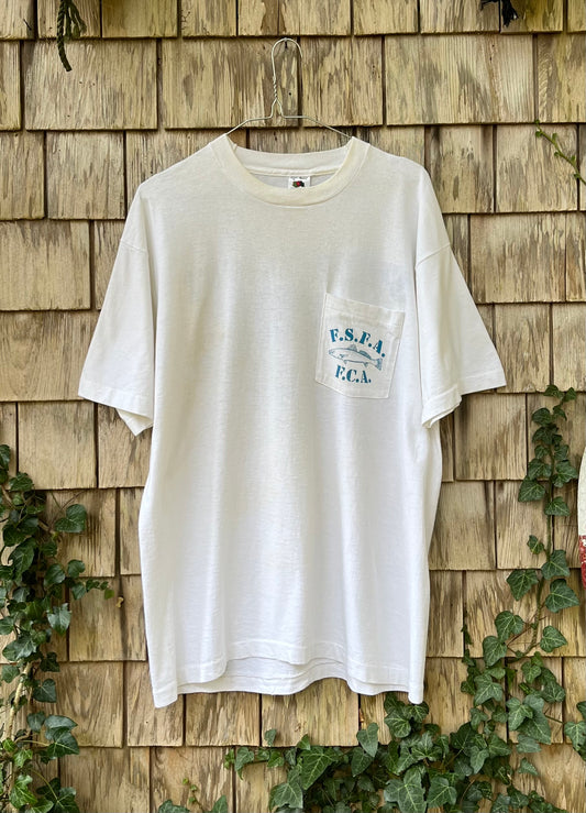 90s Florida Sport Fishing Association Spotted Sea Trout Preservation Pocket T-Shirt (L)