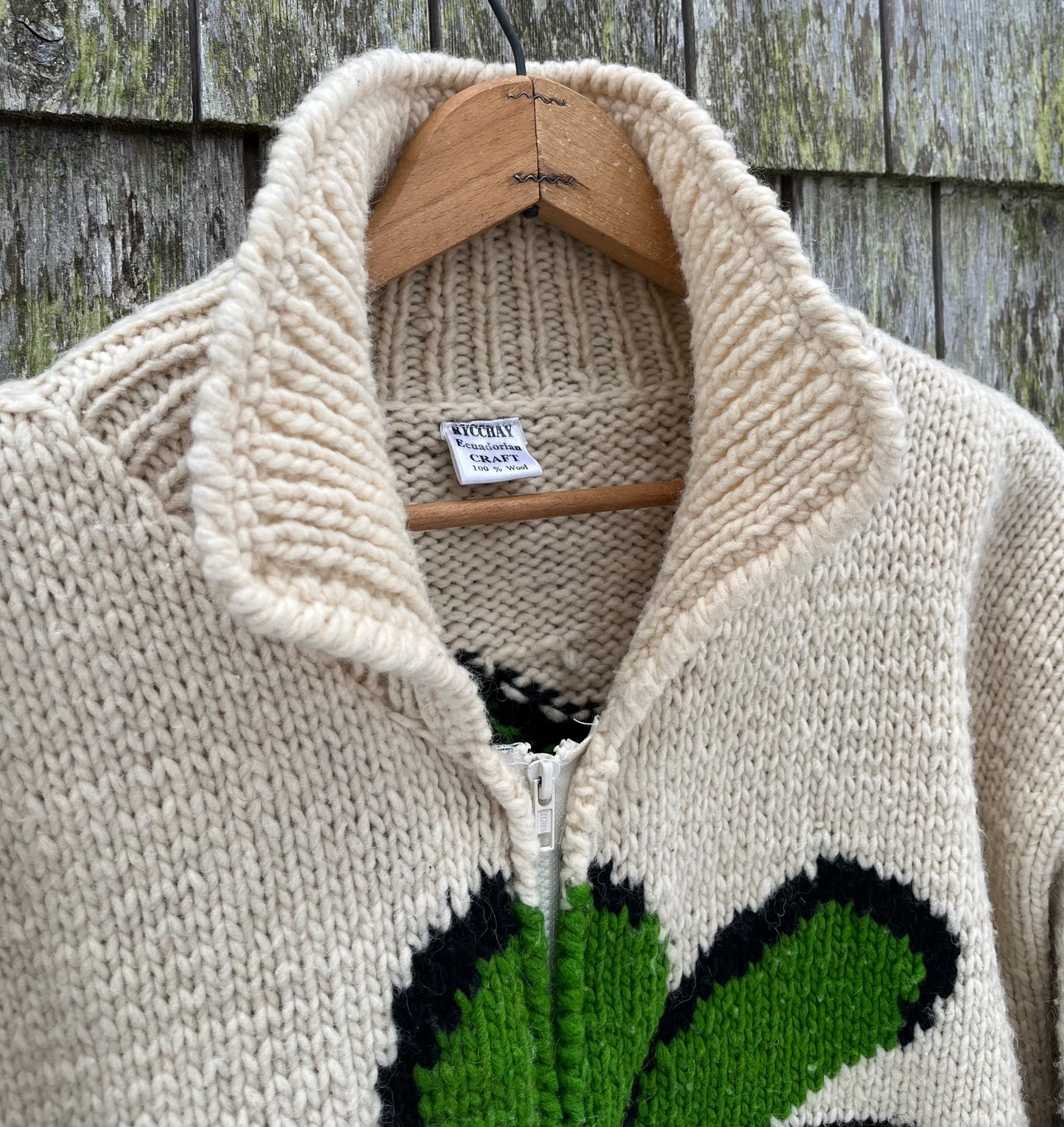 90s Rycchay Ecuador Wool Handknit Full Zip Sweater (L/XL)