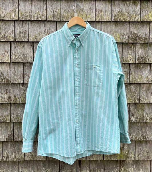 90s J. Peterman Striped Cotton Oxford Cloth Button Down Shirt (XL)