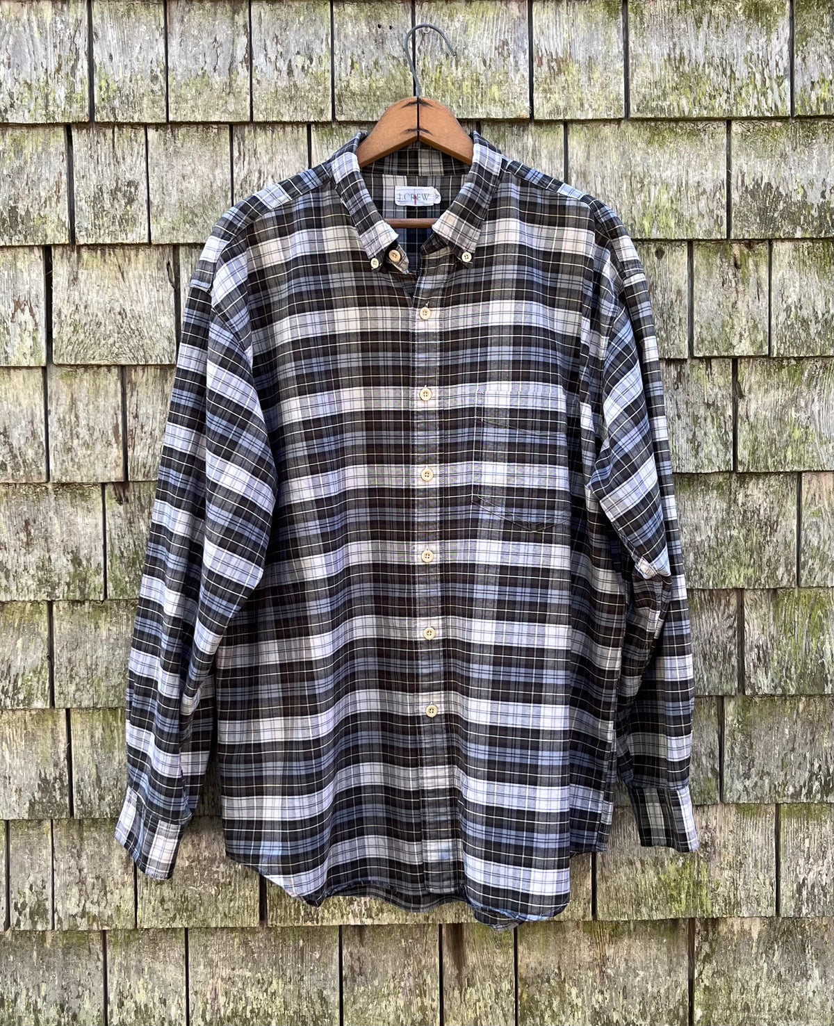 90s J.Crew Plaid Cotton Twill Button Down Shirt (XL)