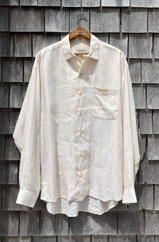 90s Paul Stuart Linen Open Collar Check Shirt (XL)