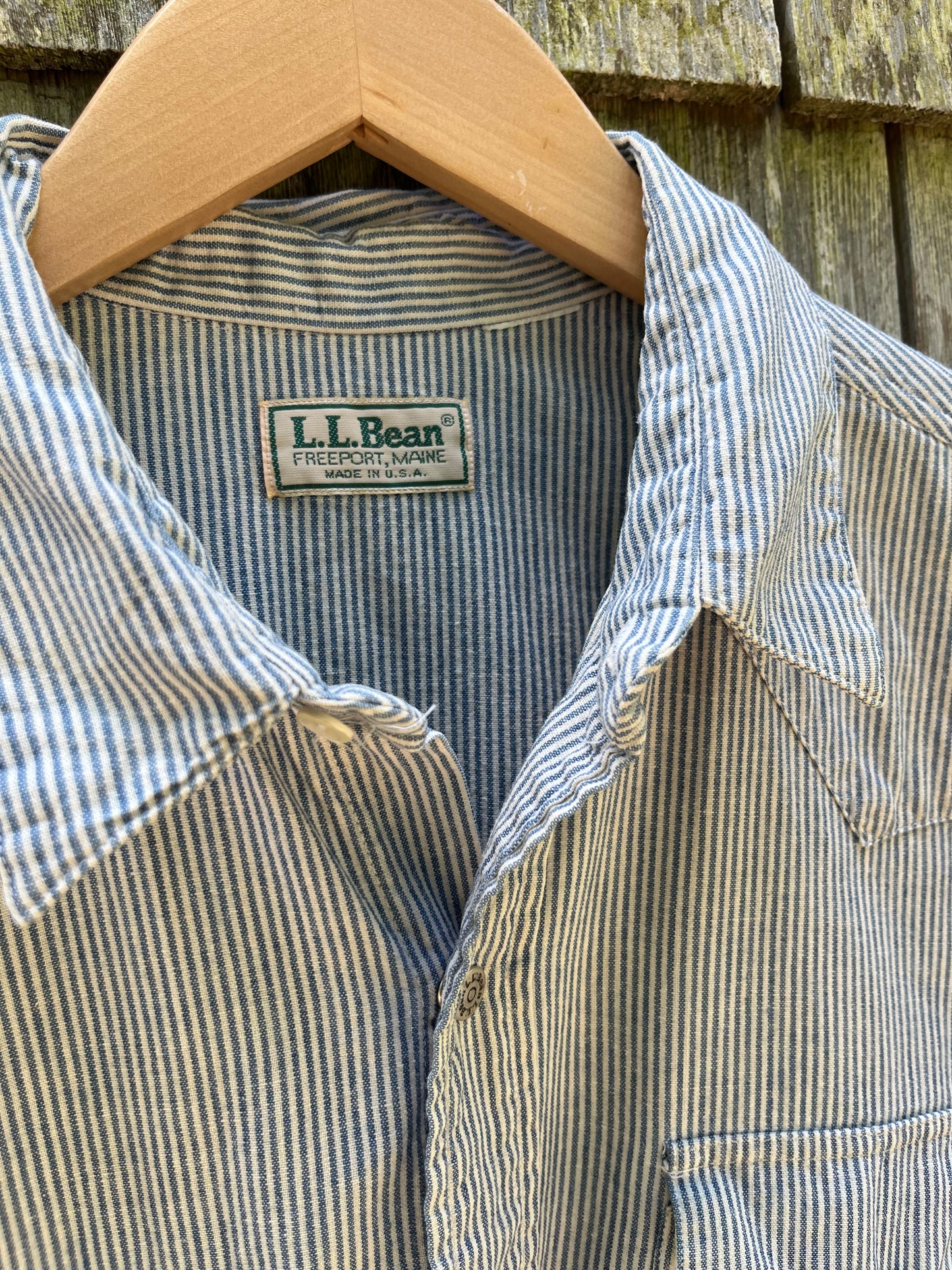 90s L.L. Bean Cotton Hickory Stripe Western Snap Front Shirt (L)