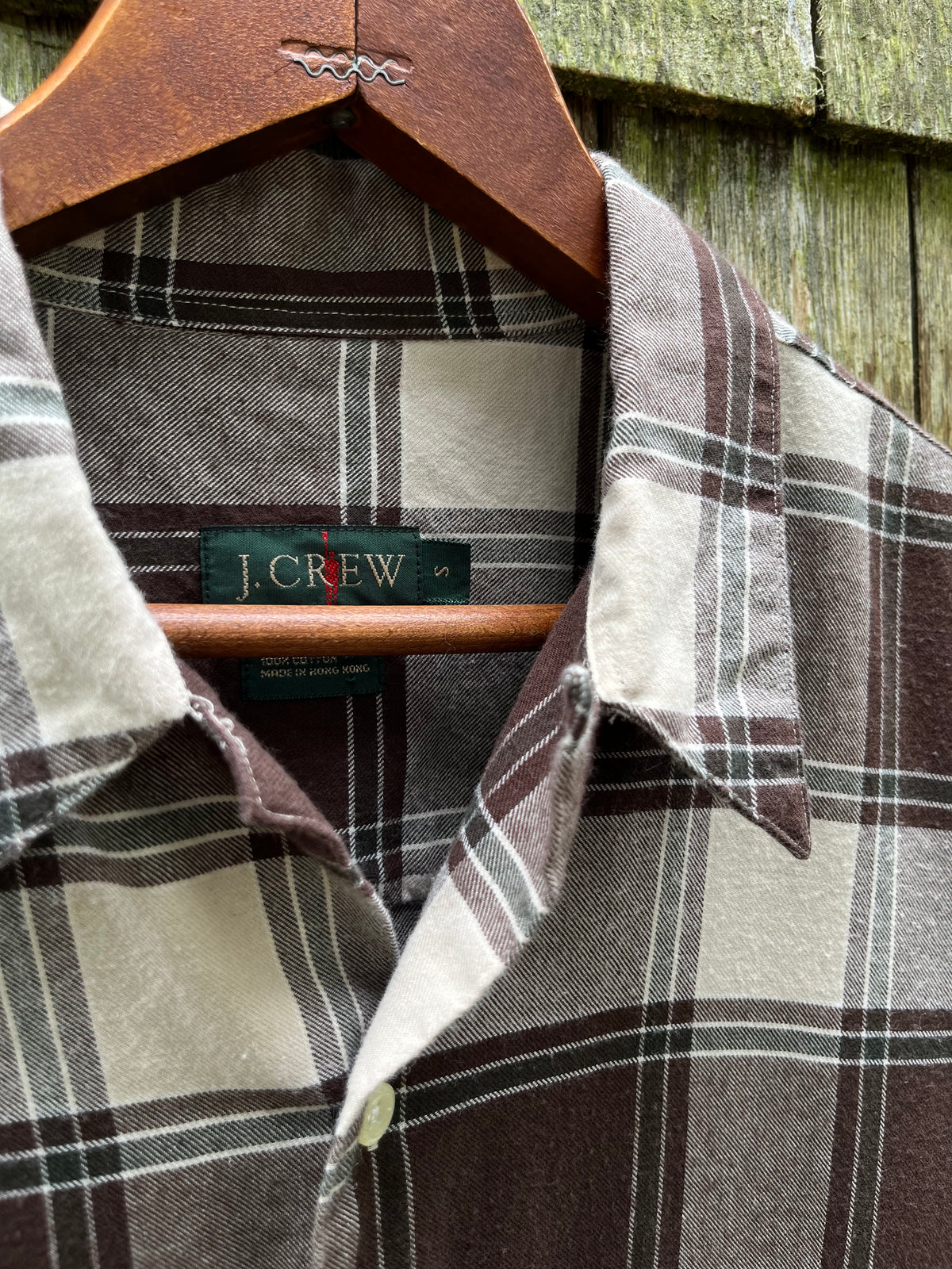 90s J.Crew Loop Collar Cotton Flannel Shirt (M)