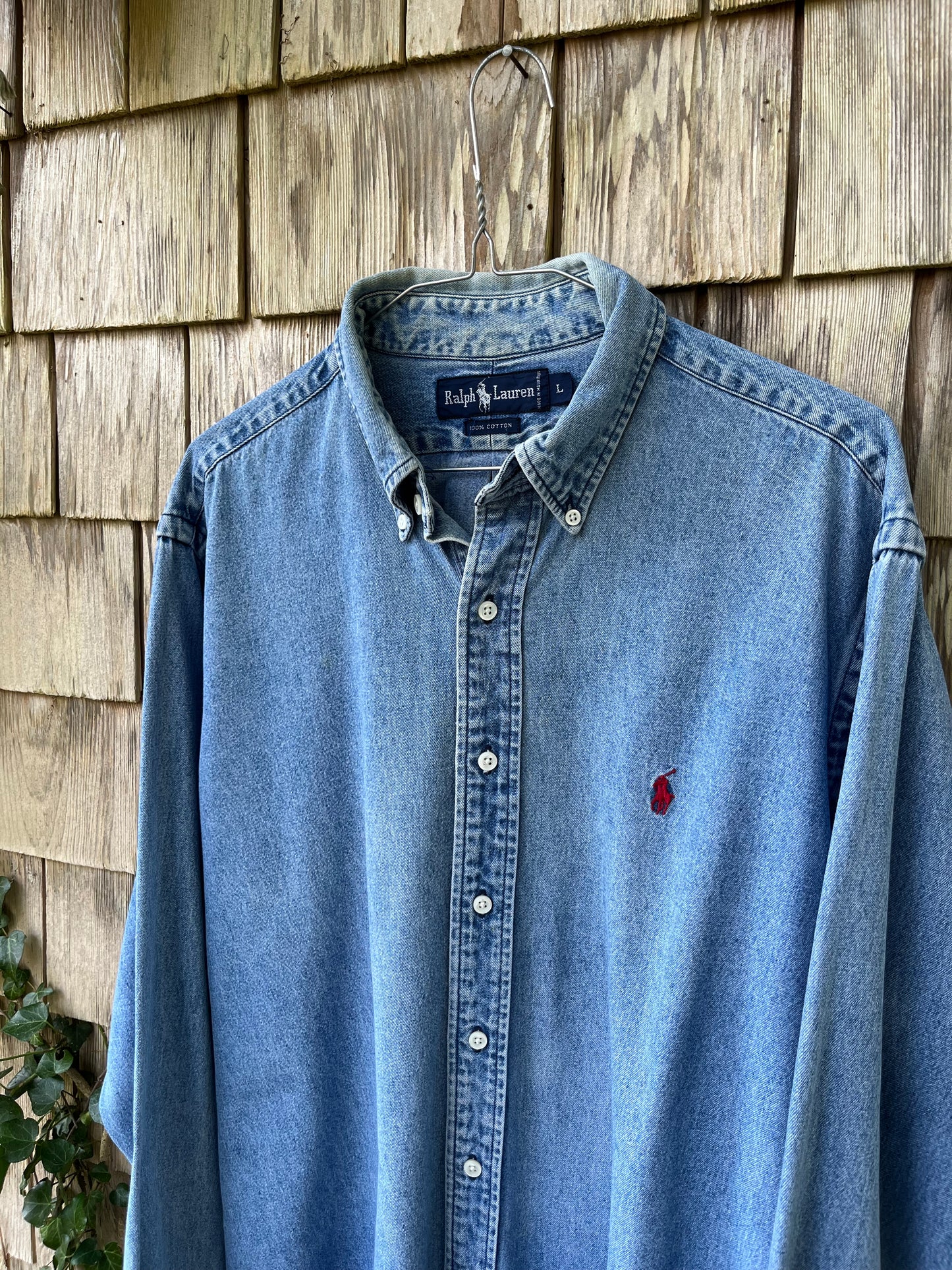 90s Polo Ralph Lauren Cotton Denim Button Down Shirt (XL)