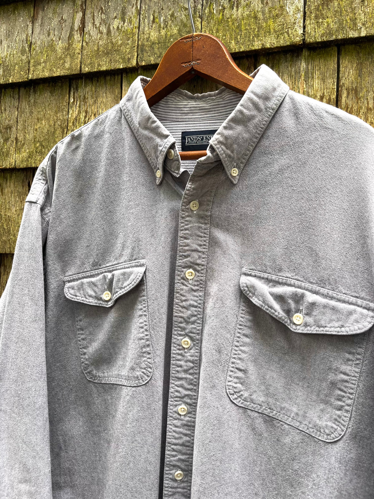 90s Lands’ End Chambray Cotton Button Down Shirt (XL)