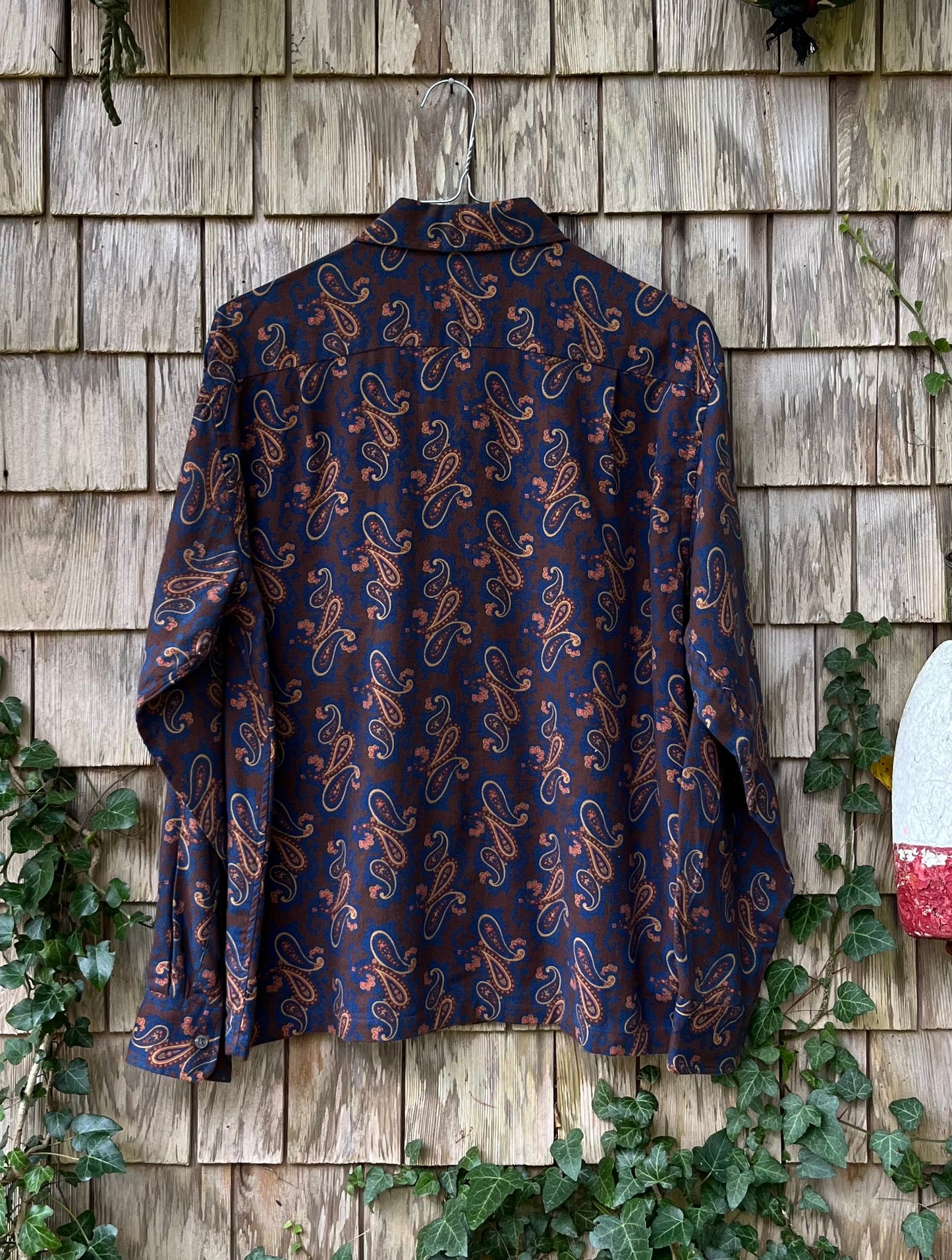 70s F.A. MacCluer Paisley Viyella Wool Blend Button Front Shirt (XL)